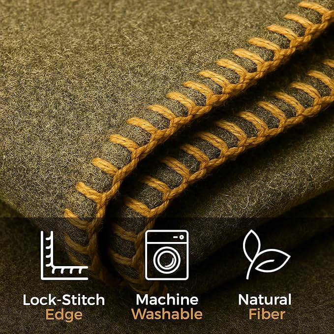 Wool Camping Blanket – 70% Wool Heavy-Duty Military Style Throw, Warm & Washable - Image 3