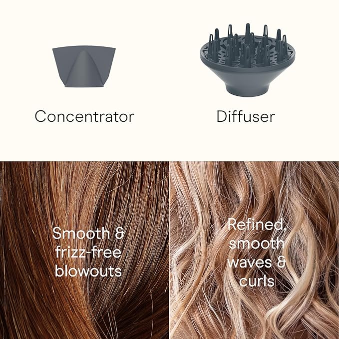 INFINITI PRO CONAIR SmoothWrap Hair Dryer, Blow Dryer with Diffuser and Concentrator Attachments, Advanced Plasma and Ceramic Technology for Less Frizz, More Volume, and Body, Champagne