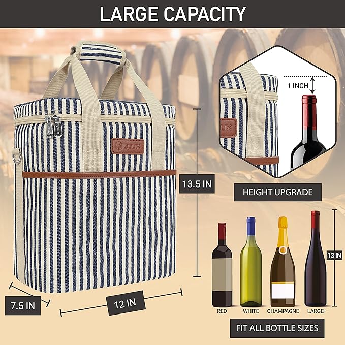 opux 6 Bottle Carrier Tote | Insulated Padded Wine Cooler Bag - Image 3