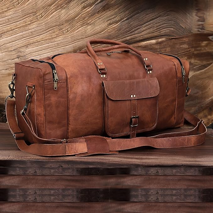 KK's Vintage Leather Duffel Bag, Handcrafted, Stylish & Durable, Genuine - Image 6