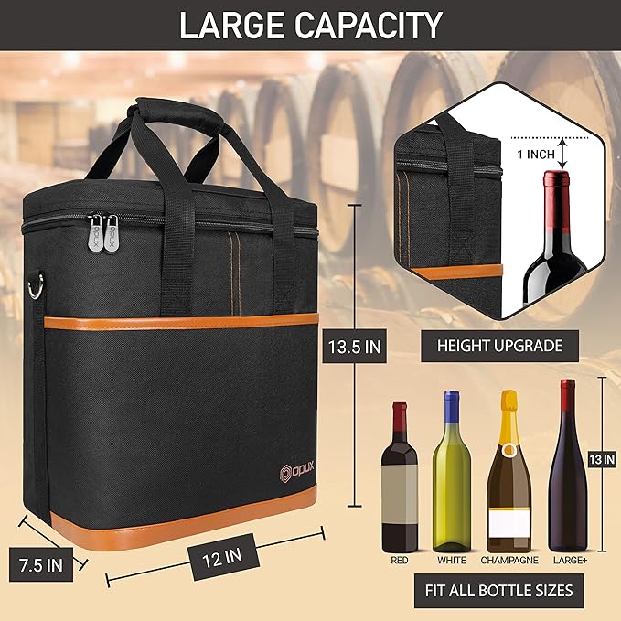 opux 6 Bottle Carrier Tote | Insulated Padded Wine Cooler Bag - Image 3
