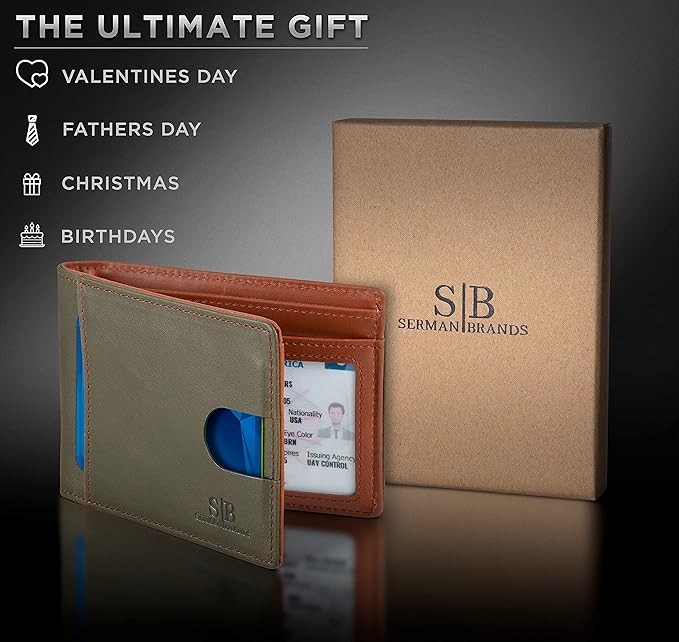 SERMAN BRANDS RFID Blocking Slim Bifold Genuine Leather Thin Minimalist Front - Image 6