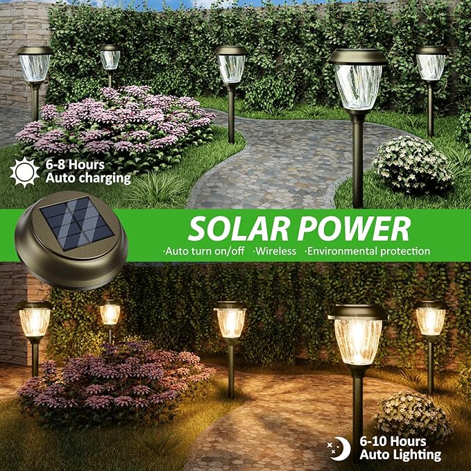 XMCOSY+ Solar Pathway Lights Outdoor, 10/25 LM in 2 Lighting Modes, Glass - Image 3