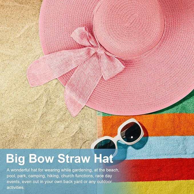 DRESHOW Beach Hats for Women Big Straw Wide Brim Summer Hat Floppy Foldable - Image 7