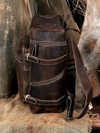 HLC Leather Brown Backpack For Men 17 Inch Genuine Laptop Backpack For Women - Image 4
