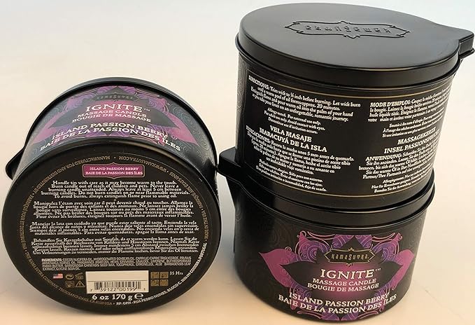 KAMA SUTRA Ignite Massage Candle - Coconut Oil and Soy Based - Island Passion Berry, 6 oz Candle Melts into a Warm Massage Oil, Couples Massage, Pour Spout Massage Candle