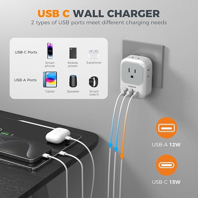 South Africa Plug Adapter 2 Pack, TESSAN Type M Power Adapter - Image 4