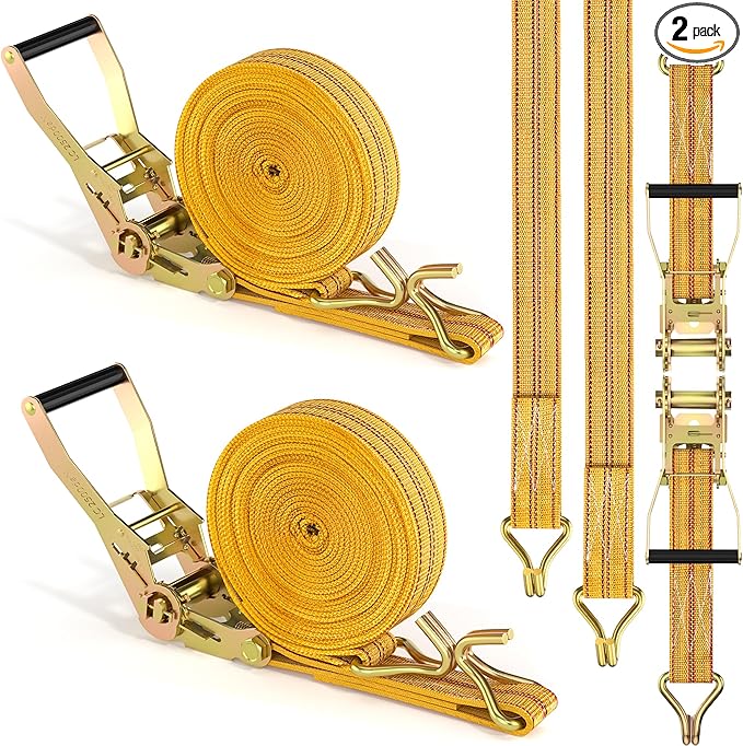 2Pack Ratchet Straps Heavy Duty, 2” 32Ft Tie Down Straps Ratchet, Tie Down by WENQUIT