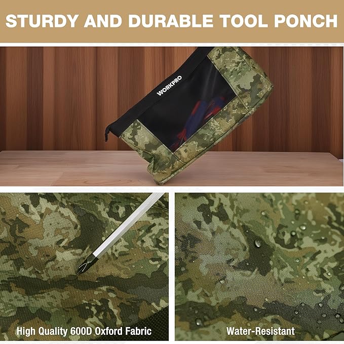 WORKPRO 12" Tool Pouches with Zipper, Heavy-Duty Small Tool Bag, Utility Small - Image 4