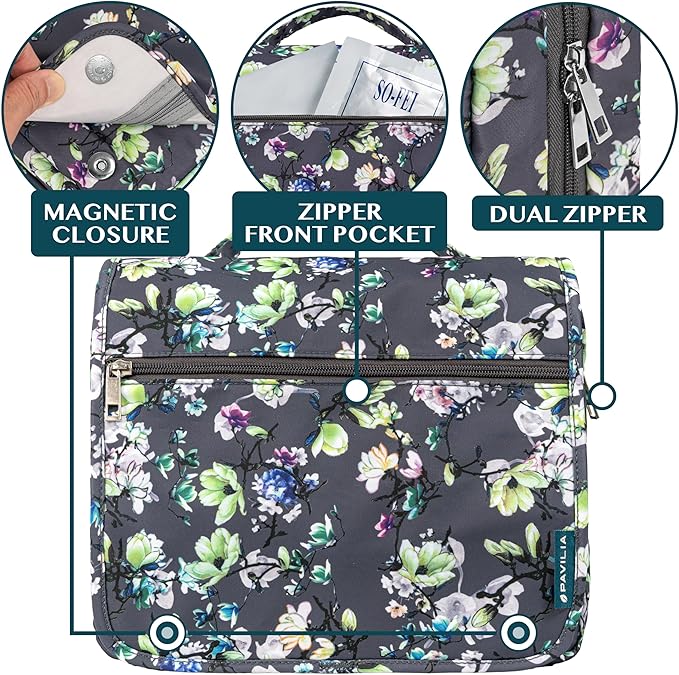 PAVILIA Hanging Toiletry Bag Women Men, Foldable Cosmetic Organizer Travel Bag - Image 3