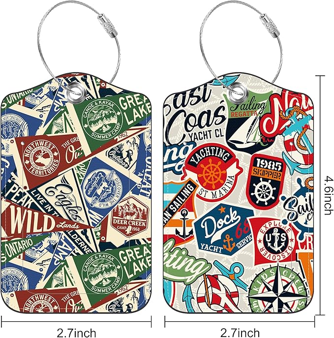 2 Pack Luggage Tag for Suitcase Nautical Patches Mountain Lake Camp Flag - Image 2