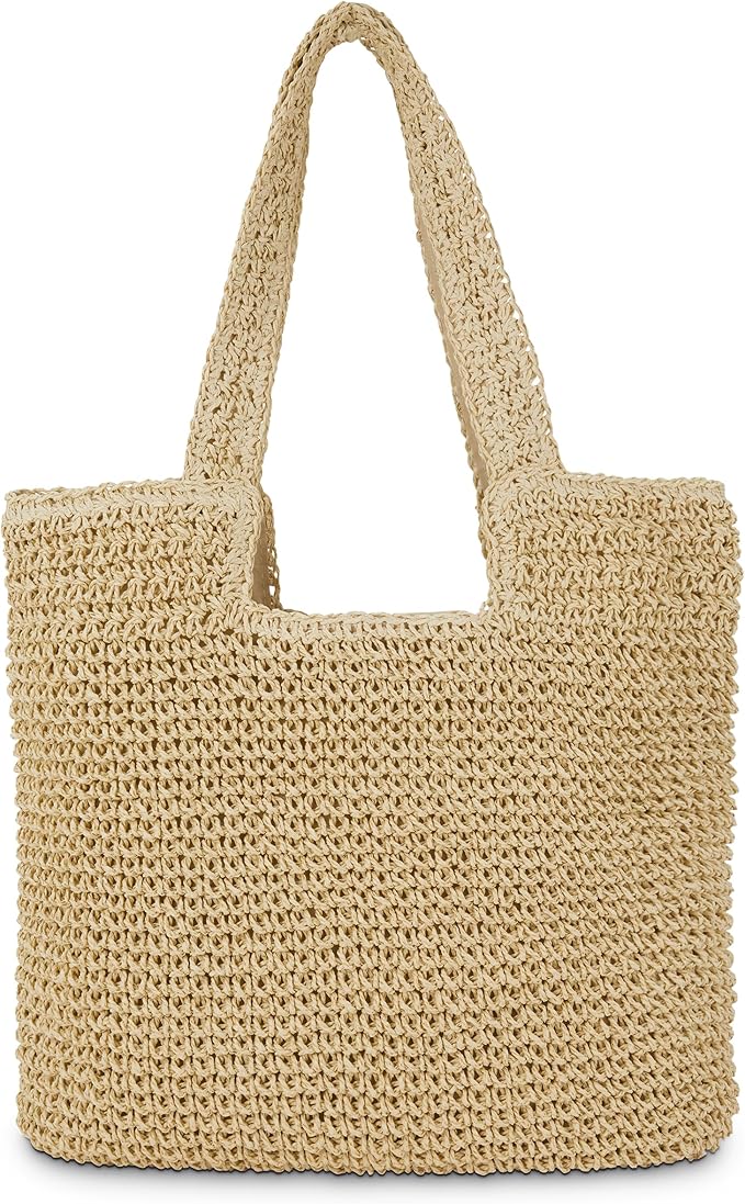 Straw Beach Tote Bag: Large Summer Boho Woven Bags by COZYOFFI