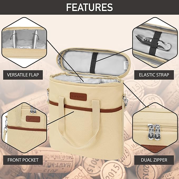OPUX 3 Bottle Wine Carrier Tote, Insulated Leakproof Wine Cooler Bag, Wine - Image 4