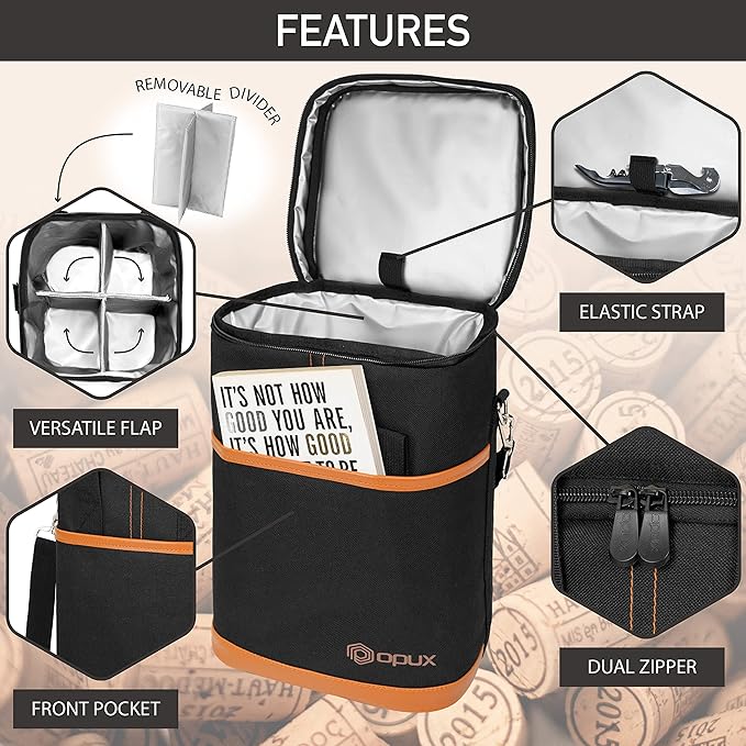 Opux 4 Bottle Insulated Wine Cooler Bag - Image 4