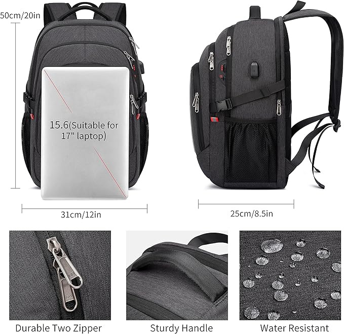 Backpack, 17.3in Durable Travel Laptop Backpack, College Backpack, RFID Anti - Image 4
