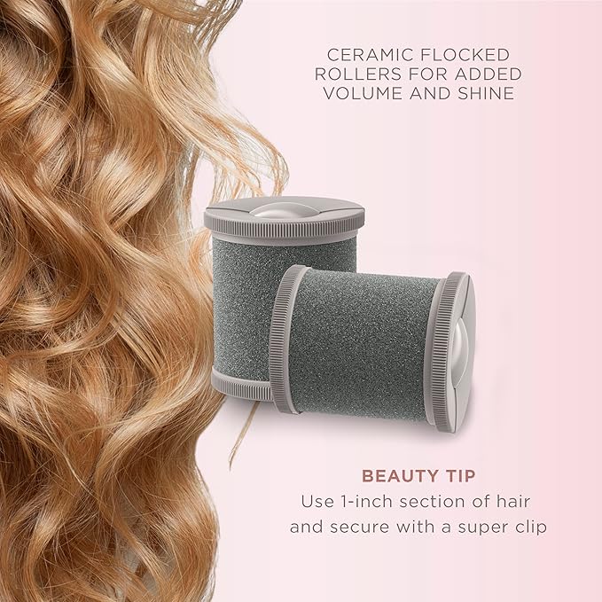 INFINITIPRO BY CONAIR Ceramic Flocked Hot Rollers for Long, Medium, and All Hair - Hair Curler - Hair Roller Clips Included - 2 inch Rollers