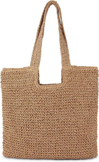 Straw Beach Tote Bag: Large Summer Boho Woven Bags by COZYOFFI