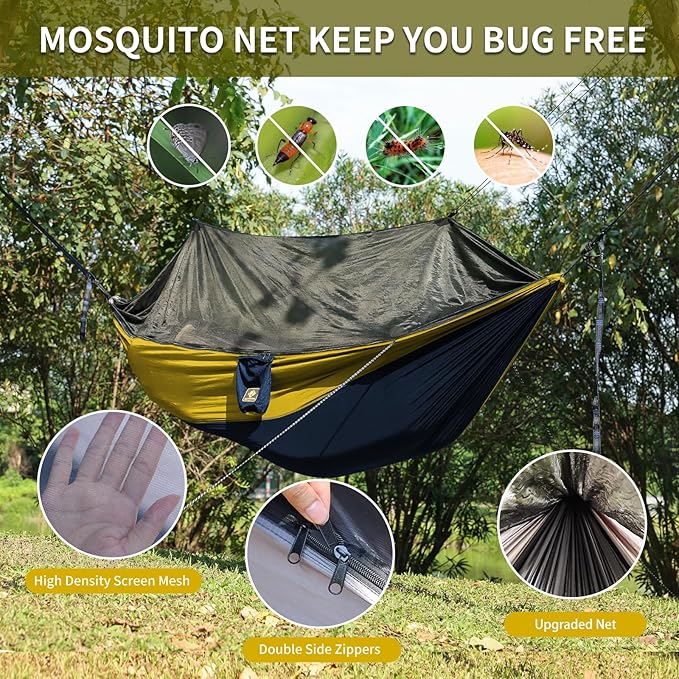 Camping Hammock with Net, Travel Portable Lightweight Hammocks with Tree Straps - Image 2