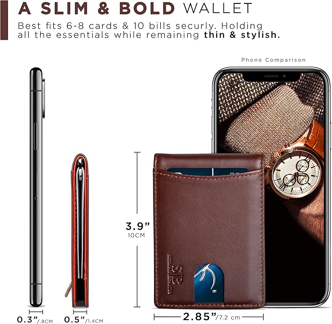 SERMAN BRANDS RFID Blocking Slim Bifold Genuine Leather Minimalist Front Pocket - Image 6