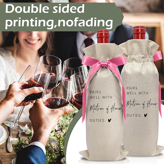 Cute Pink Bow Ribbon Engagement Gift Wine Bag - 1 PCS Bride to Be Gifts for Bridesmaids Bride and Groom Couples Her Him Will You Be My Bridesmaid for Getting Married Engagement Bridal Shower - A52