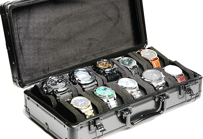 10 slots Aluminum watch case, Hard Deluxe watch storage organizer box - Image 2