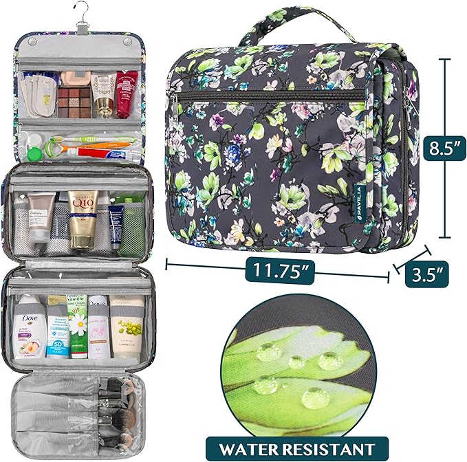PAVILIA Hanging Toiletry Bag Women Men, Foldable Cosmetic Organizer Travel Bag - Image 2