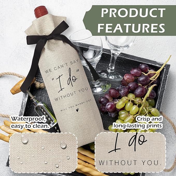 RYIGYWE Black Bow Ribbon Ideas Engagement Gift Wine Bag - 1 PCS Godparents Proposal for Bridesmaids Bride Groom Couples Her Him Officiant Gift for Getting Married Engagement Bridal Shower - A49