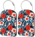 2 PCS Leather Luggage Tag for Suitcase Palm Leaves and Hibiscus Flower Travel by Unknown
