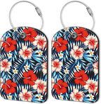 2 PCS Leather Luggage Tag for Suitcase Palm Leaves and Hibiscus Flower Travel by Unknown