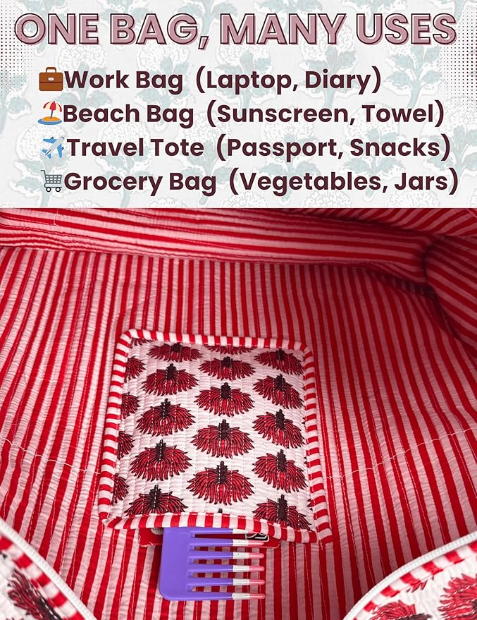 Cotton Quilted Tote Bag for Women – Large Beach & Travel Tote - Image 7