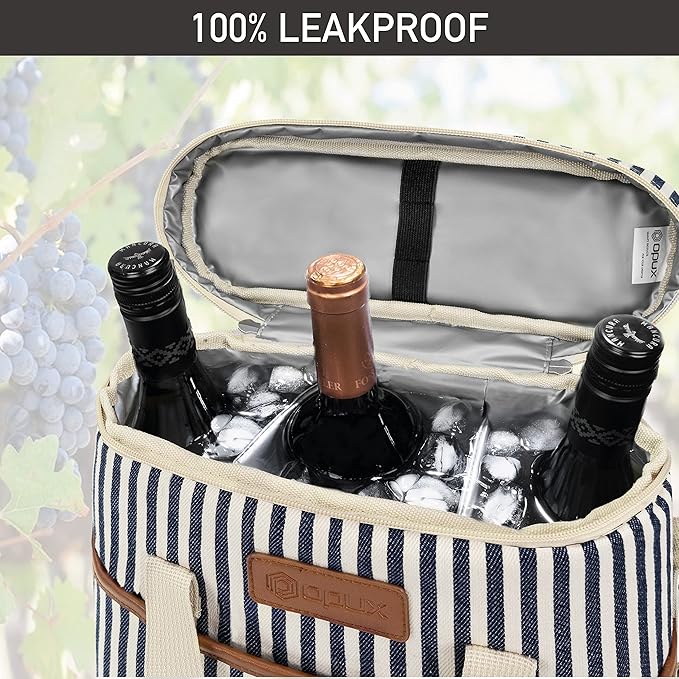 OPUX 3 Bottle Wine Carrier Tote, Insulated Leakproof Wine Cooler Bag, Wine - Image 5