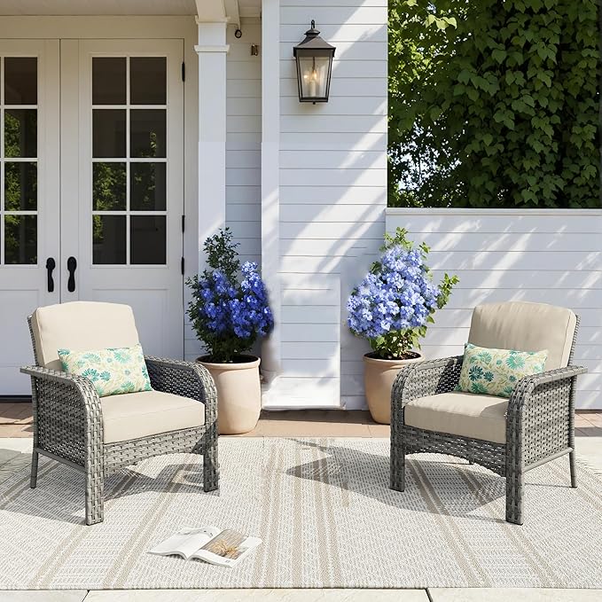 HOOOWOOO Patio Furniture Set, 2 Pieces Outdoor Wicker Chairs Set, All Weather by DesignforBetterLife