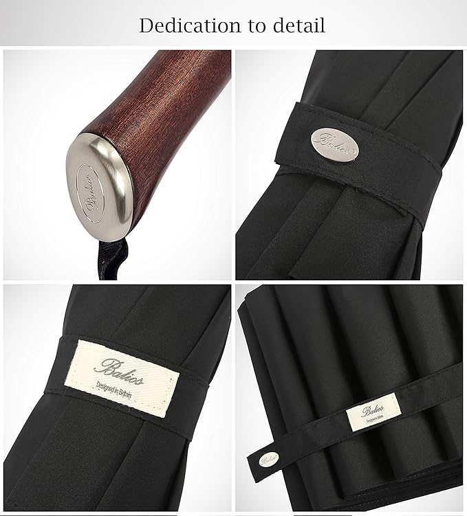 Balios Travel Umbrella Luxurious Golden Hardwood Handle Auto Open & Close - Image 5