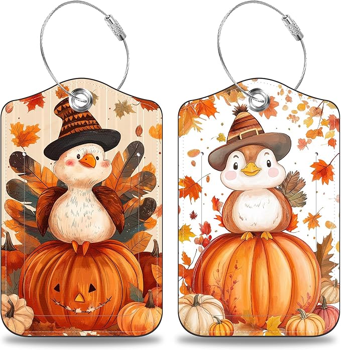 2 Pcs Cartoon Turkey and Pumpkin Luggage Tags by Unknown