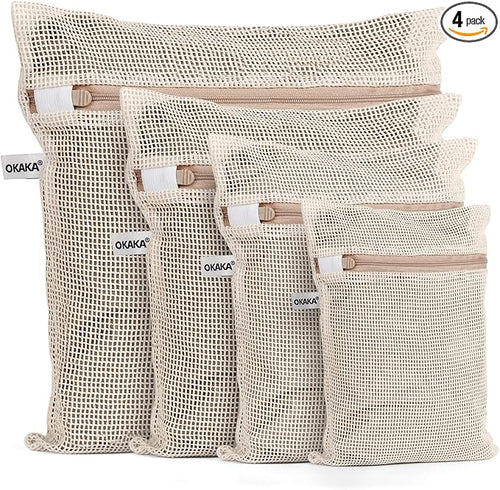100% Cotton Mesh Laundry Bags, Premium Soft, No Dye by OKAKA