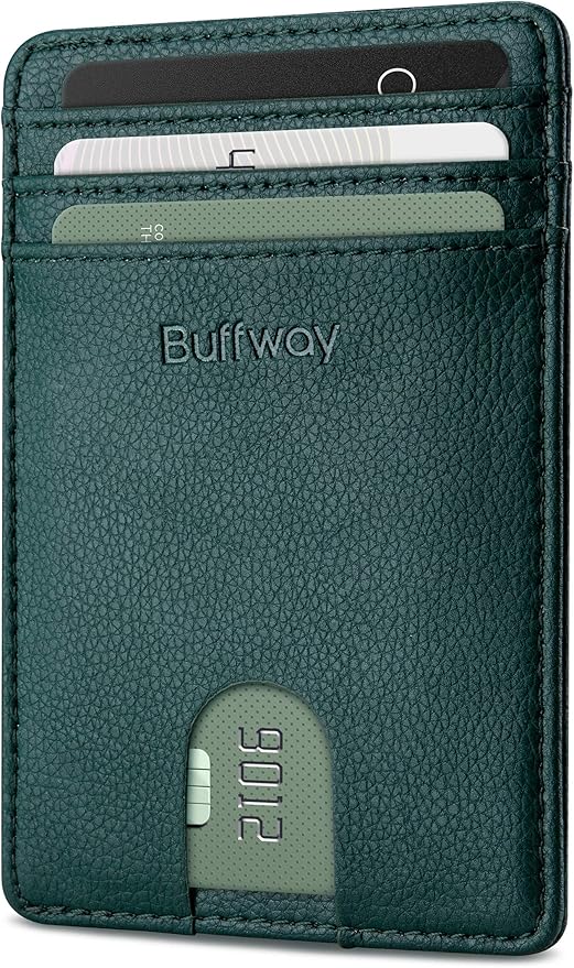 Buffway Mens Slim Wallet, Minimalist Thin Front Pocket Leather Credit Card by Buffway