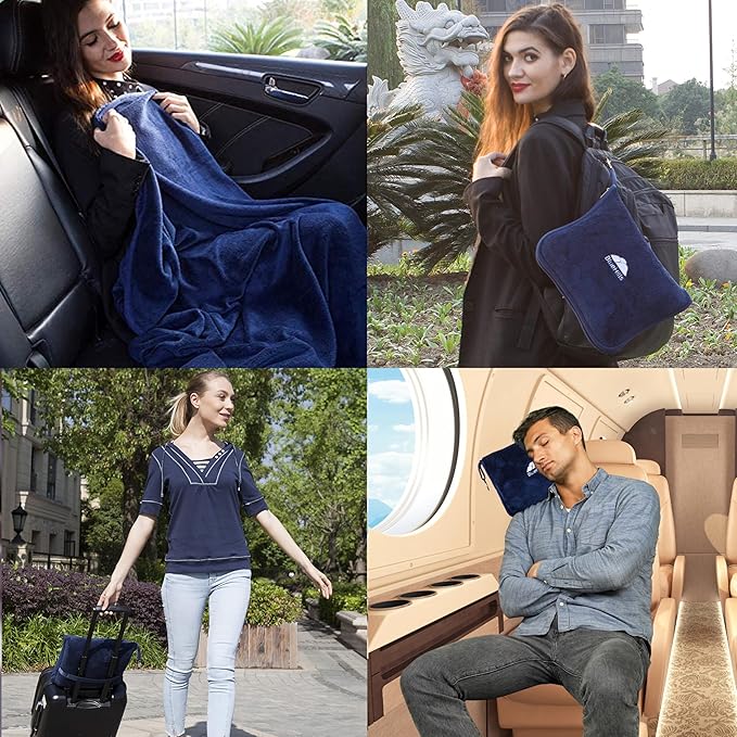 BlueHills Premium Soft Travel Blanket Pillow Airplane Blanket Packed in Soft - Image 2