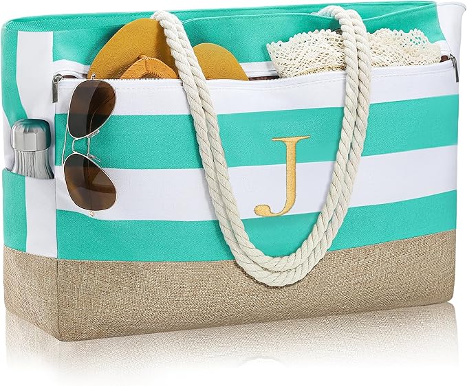 YOOLIFE Large Initial Beach Bag Waterproof Tote Zipper Bag Personalized Gifts by YOOLIFE