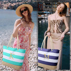 YOOLIFE Initial Canvas Waterproof Beach Tote Bag Zipper Personalized Gifts - Image 2