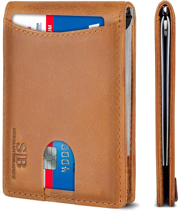 SERMAN BRANDS RFID Blocking Slim Bifold Genuine Leather Minimalist Front Pocket by SERMANBRANDS