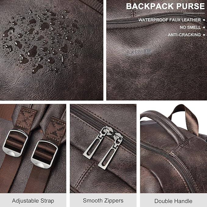 30L Business Laptop Backpack for Women Men, Travel Work Backpack Purse Faux - Image 4