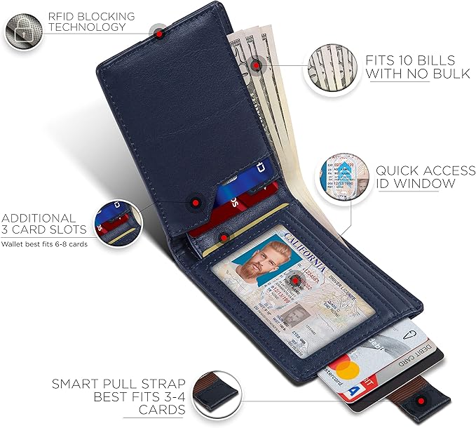 SERMAN BRANDS RFID Blocking Slim Bifold Genuine Leather Thin Minimalist Front - Image 3