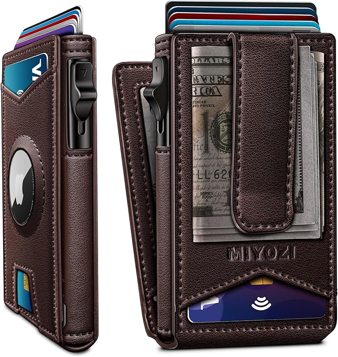 Airtag Wallet for Men, with Money Clip Gift Boxed, Slim Front Pocket Wallet by Miyozi