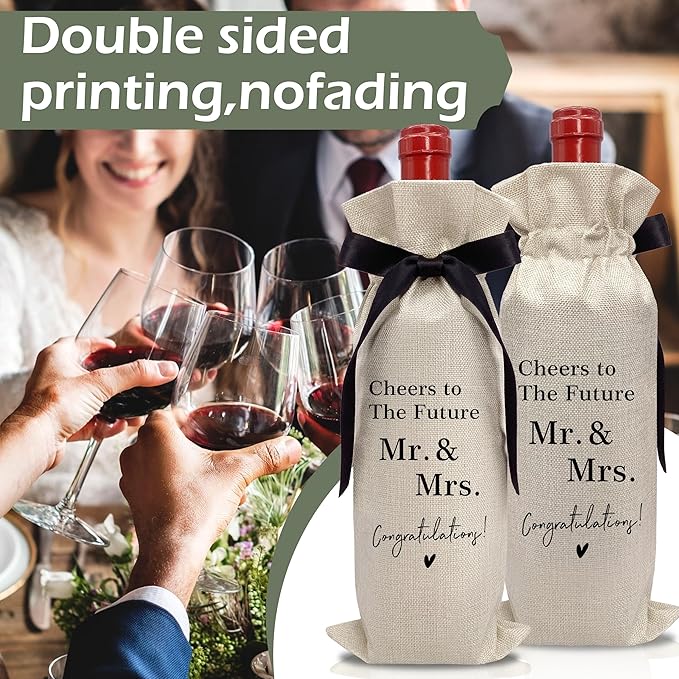 RYIGYWE 1 PCS Black Bow Ribbon Ideas Engagement Gift Wine Bag - Bride to Be Gifts for Bridesmaids Bride Groom Couples Her Him Officiant Gift for Getting Married Engagement Bridal Shower - A45