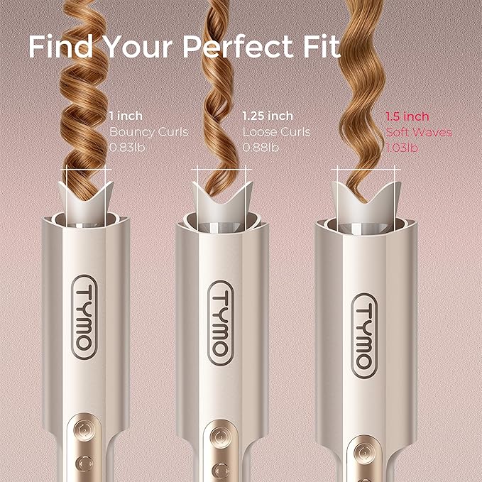 TYMO CurlPro Plus Automatic Rotating Curling Iron - Upgraded Long Barrel Curling Wand for Long Hair, Ceramic Hair Curler for Women, Anti-Scald, Tangle-Free, 600M Ionic, Dual Voltage, Gold, 1 1/2 Inch