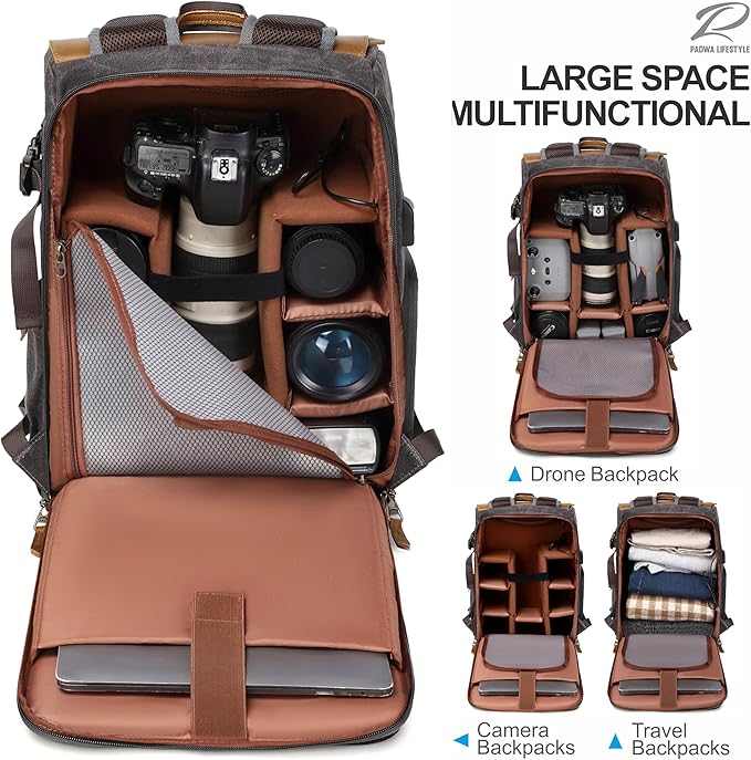 Padwa Lifestyle Black Gray Camera Backpack - Image 3
