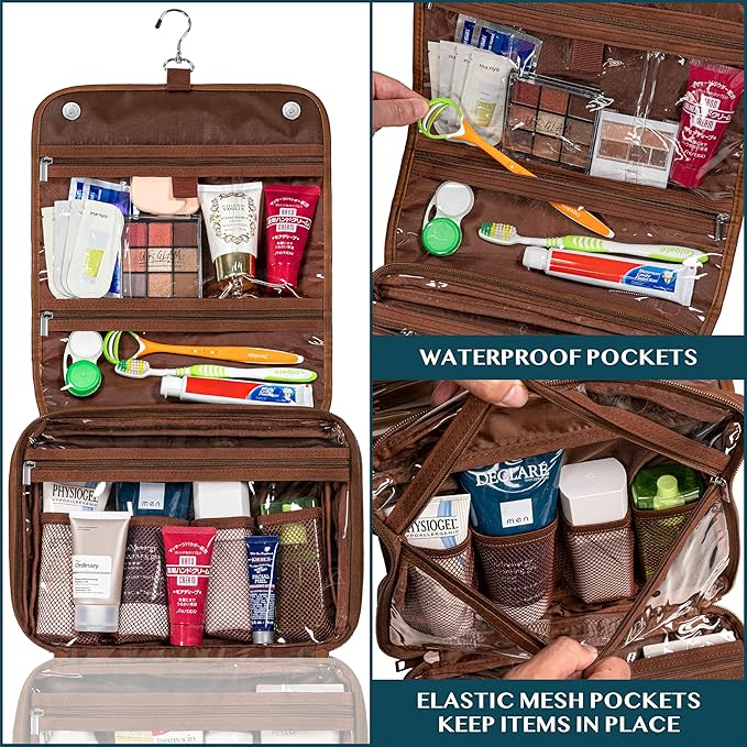 PAVILIA Hanging Toiletry Bag Women Men, Foldable Cosmetic Organizer Travel Bag - Image 4