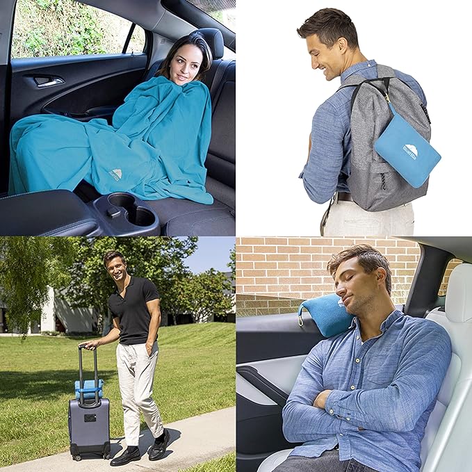 BlueHills Travel Blanket Pillow Compact Lightweight Pocket Size Airplane - Image 2
