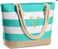 YOOLIFE Initial Canvas Waterproof Beach Tote Bag Zipper Personalized Gifts by YOOLIFE