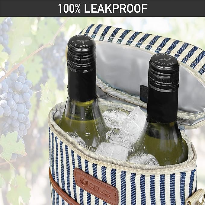 opux 2 Bottle Wine Carrier Tote, Insulated Leakproof Wine Cooler Bag, Wine - Image 5